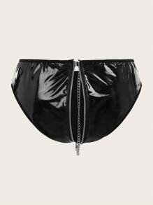 SHEIN Opulent Queen Zipper Shiny PU Metallic Chain Punk Open Crotch Back Fly Ultra Sexy Party Women Lingerie