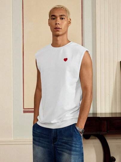 Canotta casual urbana da uomo con grafica di cuori, ideale come regalo per il fidanzato