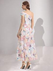 Poshira Farbenfroher asymmetrischer Abendkleid-Blumenkleid-Entwurf (Dekor-Design) für Frauen, Partykleid, Ballkleid - Verschiedenfarbig - Übersicht 3