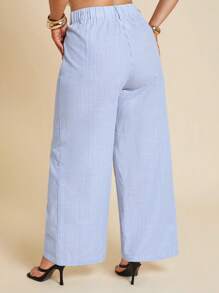 SHEIN BAE Quần âu sọc xanh trắng thường ngày mùa xuân và mùa hè cỡ lớn dành cho nữ, Quần dài đi biển, Quần công sở, Phụ nữ ngày 4 tháng 7, Ngày 4 tháng 7, Đường cong ngày 4 tháng 7, Kỳ nghỉ, Kỳ nghỉ, Câu lạc bộ gợi cảm, Sinh nhật, Sân bay dành cho phụ nữ, Tốt nghiệp - Xanh và trắng - Xem 2