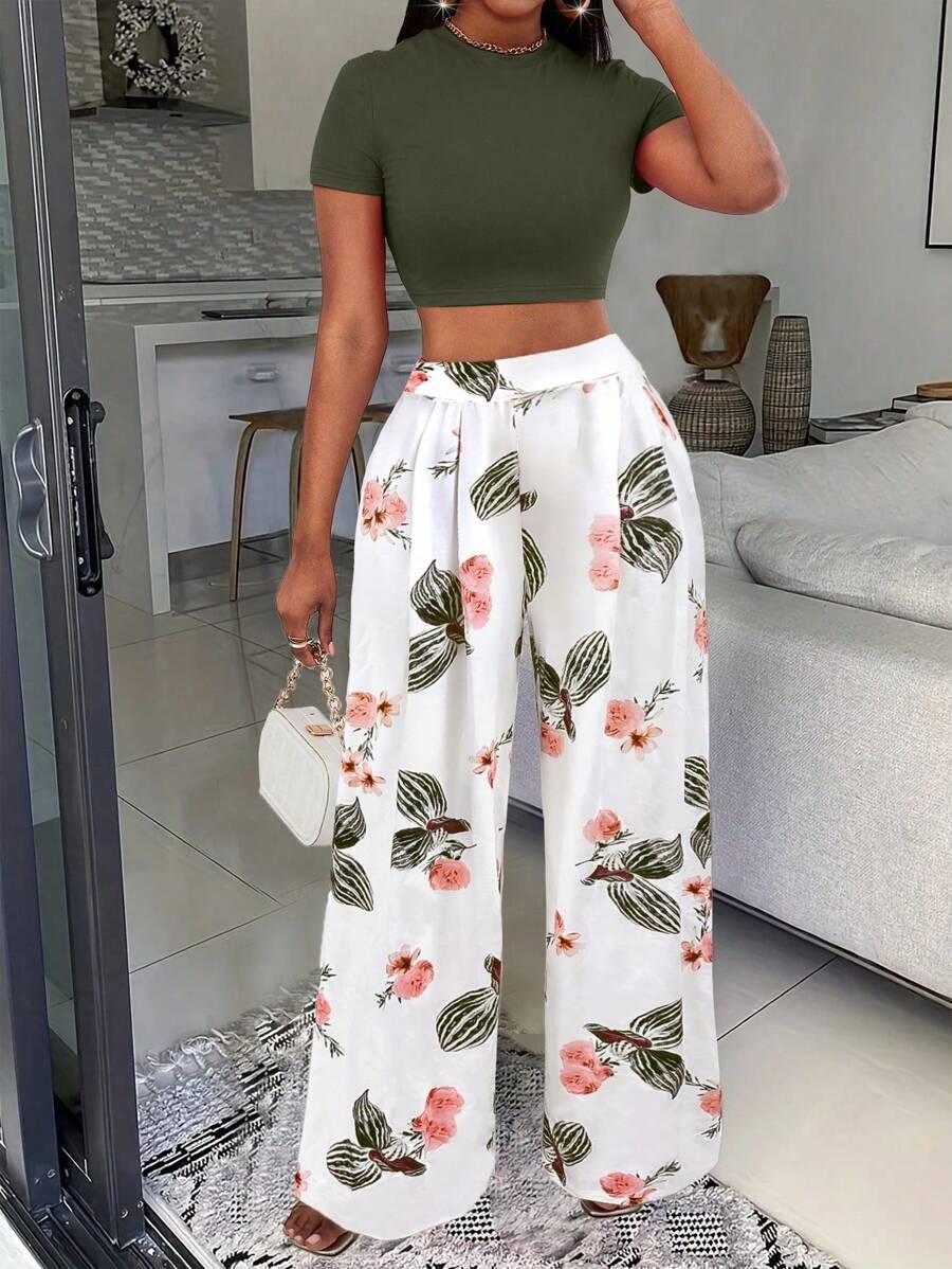 SHEIN Tall Women Two Pieces Outfits For Daily Wear - Green - View 1