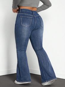 SHEIN CURVE+ Jeans a campana casual lavati tagliati per taglie comode