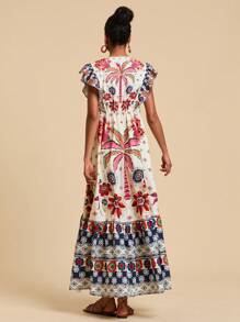 Travachic Woven Plane Print Long Dress For Women,Summer Outfits For Women,Beachwear,Spring And Summer,Easter,Holiday Outfits,Beach Outfits For Woman,Spring Break,Vacation Outfits Women,Concert Outfit Women,BOHO,Bohemia,Music Festival,4th Of July Outfits,Tropical Vacation Woman Clothes - Apricot - View 2