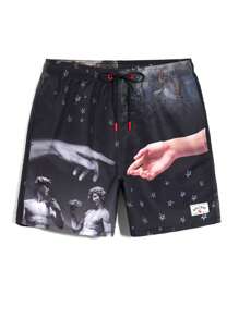Arcluno Bóxer de baño de moda para hombres, apropiado para el verano, con estilo hawaiano - Negro - Ver 1