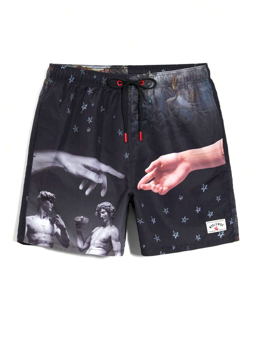 Arcluno Bóxer de baño de moda para hombres, apropiado para el verano, con estilo hawaiano - Negro - Ver 1