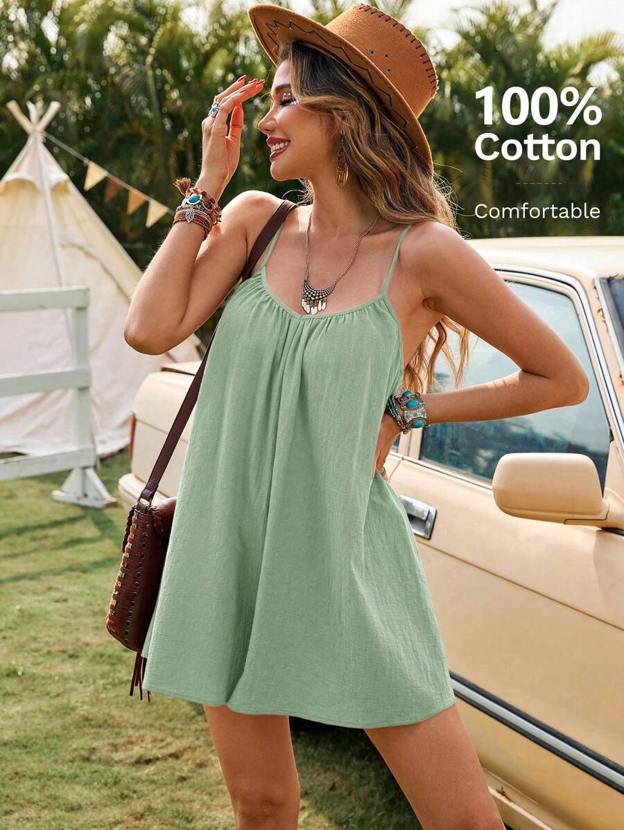 SHEIN VCAY Spring/Summer Solid Color Woven Loose Jumpsuit For Women