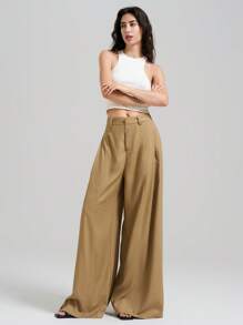 Ontre Pantalones de traje de color liso para mujer, de moda para el verano