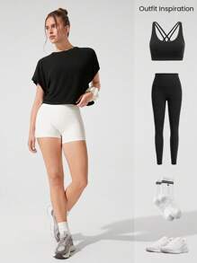 GLOWMODE Modal Oversized Short Sleeve Tee With Keyhole Back Low Impact Yoga Pilates Daily Casual - Black - View 7