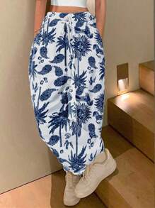 Chiquease 2件套女士印花短款吊带背心和高腰阔腿裤套装