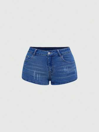 Grunge Punk Women's Y2K Vintage Ultra Low Waist Y2K Baddie Distressed Mini Denim Shorts