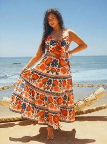 Travachic 大码浪漫花卉印花扭纹连衣裙，粉色，夏季 - 粉色 - 查看 3