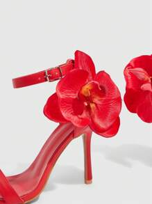 SHEIN X Belle Mariano CUCCOO SZL Women's Elegant Pointed Toe Floral High Heels, Sexy Stiletto Red Party Wedding Sandals Spring Shoes Spring Break Easter Prom Heels - Red - View 7