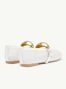 CUCCOO CHICEST 女士夏季新款几何金属扣镂空圆头平底优雅休闲时尚前卫舒适白色网眼女士平底凉鞋、玛丽珍鞋、芭蕾平底鞋，适合下午茶、约会、派对、度假、海滩、夏威夷