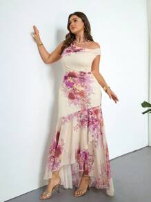 Firerie Plus Size Women Floral Print Adjustable Spaghetti Strap Ruffle Hem Vacation Dress, Pink, Sundress Clothes Women Summer Clothing Women Dresses Birthday Women Clothes Women Summer Sets, Summer Dresses For Women - Apricot - View 7