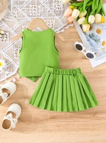 2 件套女婴夏季背心和迷你裙套装 - 綠色 - 查看 2