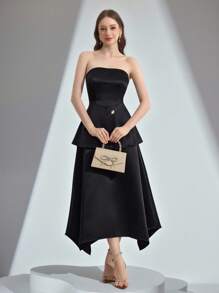 Poshira Vestido de mujer de unicolor y longitud media, elegante y apropiado para el verano