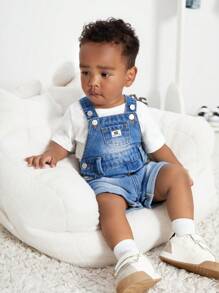 Denimly Toddler Boys Casual Daily Urban Street Style Distressed Design Comfortable Washed Denim Bib Shorts - Medium Wash - View 4