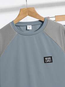 SHEIN 2pcs Tween Boys Casual Versatile Colorblock Crew Neck T-Shirt & Pants Set, Suitable For Commuting, School, Daily Casual, Sports, Spring/Summer, Boys Athletic Set, Boy Casual Sets,, Two Piece Boy Sets;Black, Gray, Blue, Suitable For School, Boys Colorblock Set