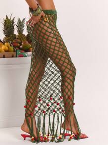 MUSERA Crochet Bead Hem Detail Skirt Cover Up Spring, Summer, Ibiza, Holiday, Cute, Festival, Vacation Beachwear, Beach, Boho