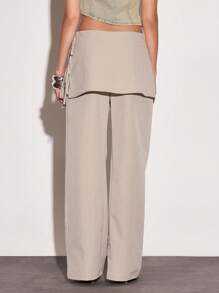 MUSERA Low Rise Layered Wide Leg Trousers With Skirt Overlay Summer Vacation Y2k Streetstyle Cool Girl Festival Holiday Graphite
