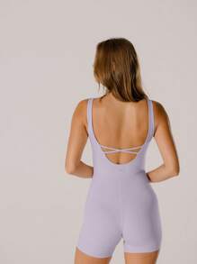 Aralina Mameluco de licra ajustada color rosa pastel para uso deportivo/casual