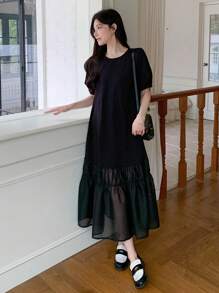 DAZY Women's Casual Patchwork Hem Long Dress For Summer,Ruffle - Black - View 7