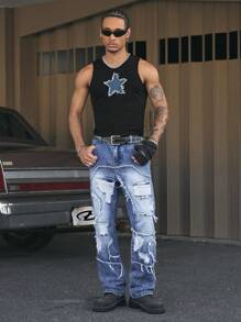AXEPEAK Men's Casual Washed Distressed Straight Leg Jeans, Streetwear Style