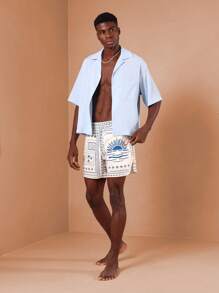 SUMWON Beach Board Summer Swimming Trunks Ocean Wave Print Vacation Holiday Resort Pool Surf Athletic Water Sports Casual Comfort Drawstring Patterned