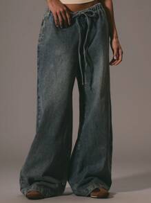 MUSERA Pantalones vaqueros con cordón, primaveral, estilo años 90/y2k, lindos, elegantes, informales, para vacaciones, verano, estilo occidental, para concierto, fiesta