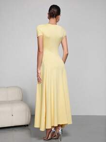 Modelyn Women's Long Soft Knitted Elegant Simple Dress, Butter Yellow, Spring/Summer