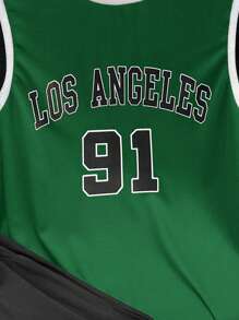 SHEIN Teenager Boy Casual Comfortable Printed Tank Top And Knit Shorts Set