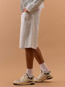 Musero Textured Longline Denim Textured Shorts Spring, Summer, Holiday, Vacation - Blue - View 3