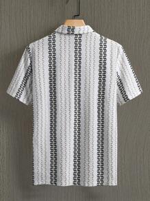 Manfinity CasualCool 男士休闲撞色刺绣短袖 Polo 衫，夏季 - 白色 - 查看 2