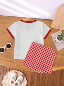 2pcs/Set Toddler Girls' Casual Fashion Creative Red & White Cherry Print Short Sleeve T-Shirt And Shorts Outfit, Sibling Matching Clothes (2 Pieces Sold Separately) Cherry Clothes For Baby Girl Cherry Toddler Outfit Cherry Baby Clothes Short Sets For Girls