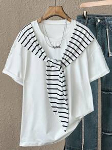 SHEIN Camiseta de verano informal con mangas tipo dolman a rayas