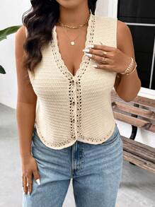 SHEIN Frenchy Plus Size Casual Vacation Knit Vest Top In Fall/Winter