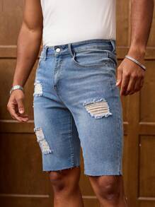 RivetRise Men's Pocketed Distressed Skinny Casual Versatile Denim Shorts Jean Shorts For Men Ripped
