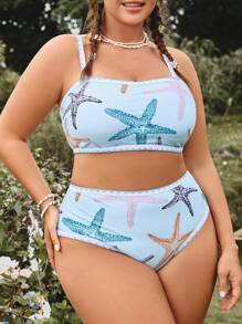 Swim Vcay 2件套加大码女式海星印花比基尼泳装 - 白色 - 查看 4