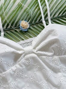 Soleia Top de tirantes para mujer de vacaciones, con textura de jacquard, tirantes de espagueti, detalle de lazo en el busto, bajo con volantes, una prenda versátil y casual para usar diariamente, ir al trabajo, citas, tomar el té de la tarde, la playa, cruceros, vacaciones en la ciudad, todo el año, bodas, playa, vacaciones de primavera/verano, cruceros, vacaciones en una isla, festivales de música, vacaciones con estilo bohemio - Blanco - Ver 3