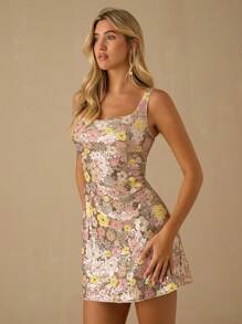 Enchnt 春夏浪漫女士亮片方领无袖可爱迷你背心裙，时尚夏季度假，甜美优雅性感度假海滩约会节日派对毕业婚礼宾客舞会礼服，女士夏季连衣裙，夏季服装，优雅派对连衣裙，女士派对连衣裙 - 彩色 - 查看 6