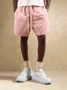 SUMWON Pantaloni scurți sport de înaltă performanță cu margini brute, cu cordon în talie, pentru antrenament, alergare, antrenament, sală de sport, vară, streetwear, sport, esențiali - Roz - Vizualizare 4