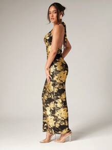 Silquee Women's Low Neckline Fitted Dress With Foil Pattern Design, Sexy Summer Resort Dress, Women's Summer Dress, Women's Dress, Festival Dress, Resort Dress, - Multicolor - View 2