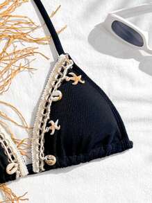Ensemble bikini à encolure bâtière pour préadolescentes, maillot de bain pour les vacances à la plage