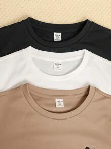 SHEIN Leap Crew 6pcs/Set Tween Boys Children Clothing, Oversized T-Shirt With Round Neck Striped Ribbon Pattern, Sweatpants, Suitable For Commuting, School, Daily Casual, Sports, Autumn/Winter - Khaki - View 6