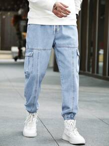 Manfinity Homme Loose Fit Men's Cotton Flap Pocket Side Jogger Jeans Going Out Hang Out Work College Work