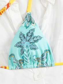 Swim Vcay Pelis Printed 2Pcs Bikini Swimsuit Set, Sweet And Sexy For Beach, Airport, Summer Vacation