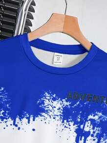 SHEIN Little Byeori Tween Boy Loose Street Style Short Sleeve & Shorts Set,Kids - Royal Blue - View 4