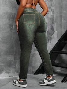 SHEIN SXY Plus Size High Elasticity Waist Mesh Insert Distressed Skinny Leggings - Light Grey - View 2