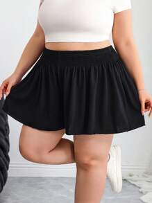 SHEIN CURVE+ 大码休闲纯色宽松短裤、夏季/图案T恤 - 黑色 - 查看 6