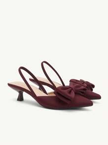 SHEIN X Belle Mariano CUCCOO CHICEST Giày cao gót hở mũi đính nơ cho nữ, lựa chọn trang phục hàng ngày thanh lịch, mua sắm ngoài trời, lễ hội, tiệc tùng, xuân/hè/thu/đông - Màu Đỏ Sâu - Xem 10